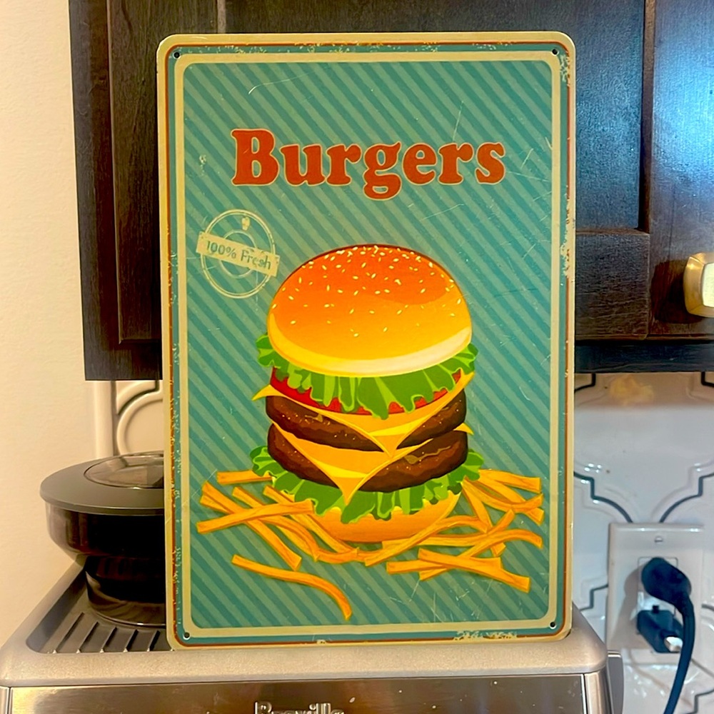 9x6 Vintage Burger Metal Sign